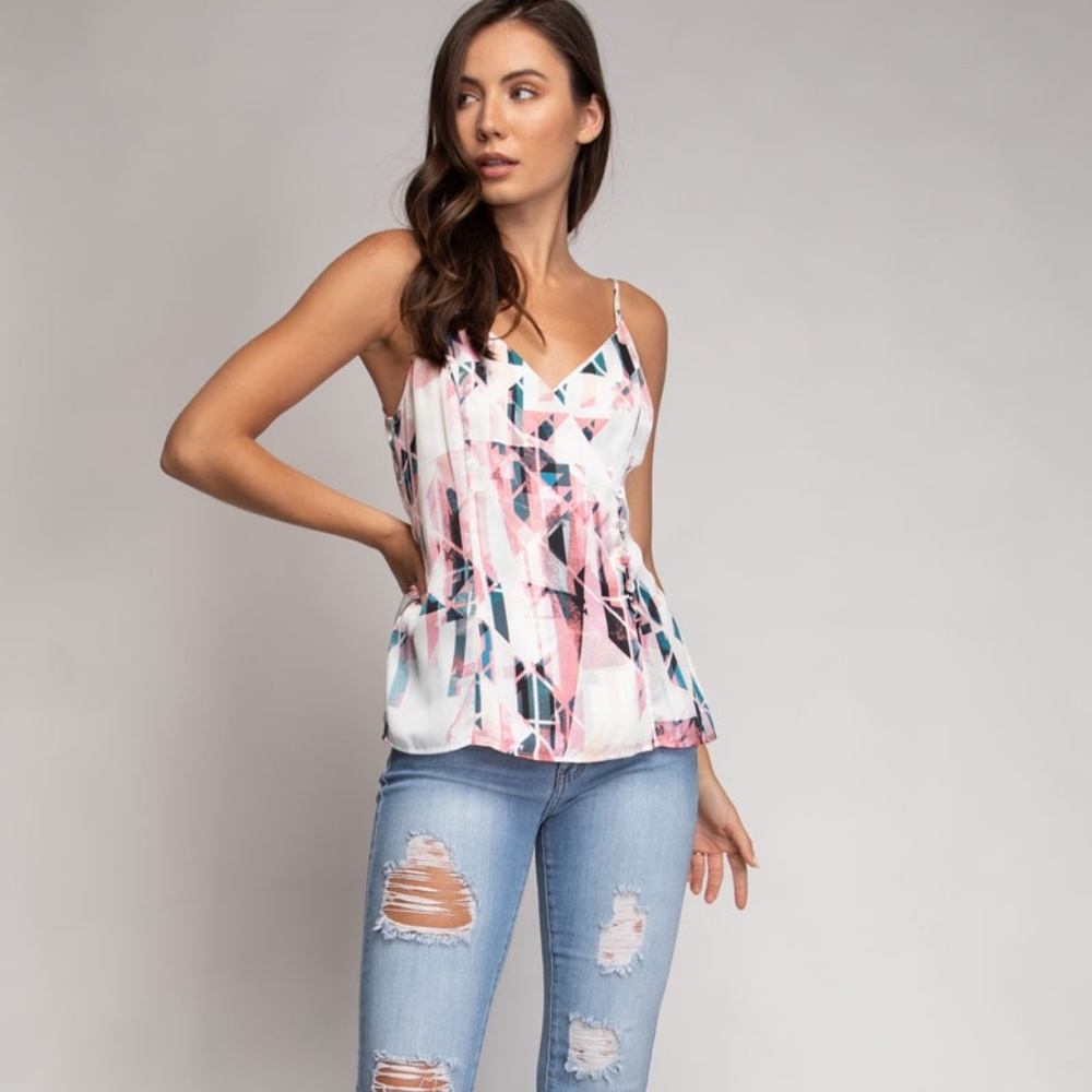 V-Neck Print Cami With Front Button Detail - Picture 2 of 5